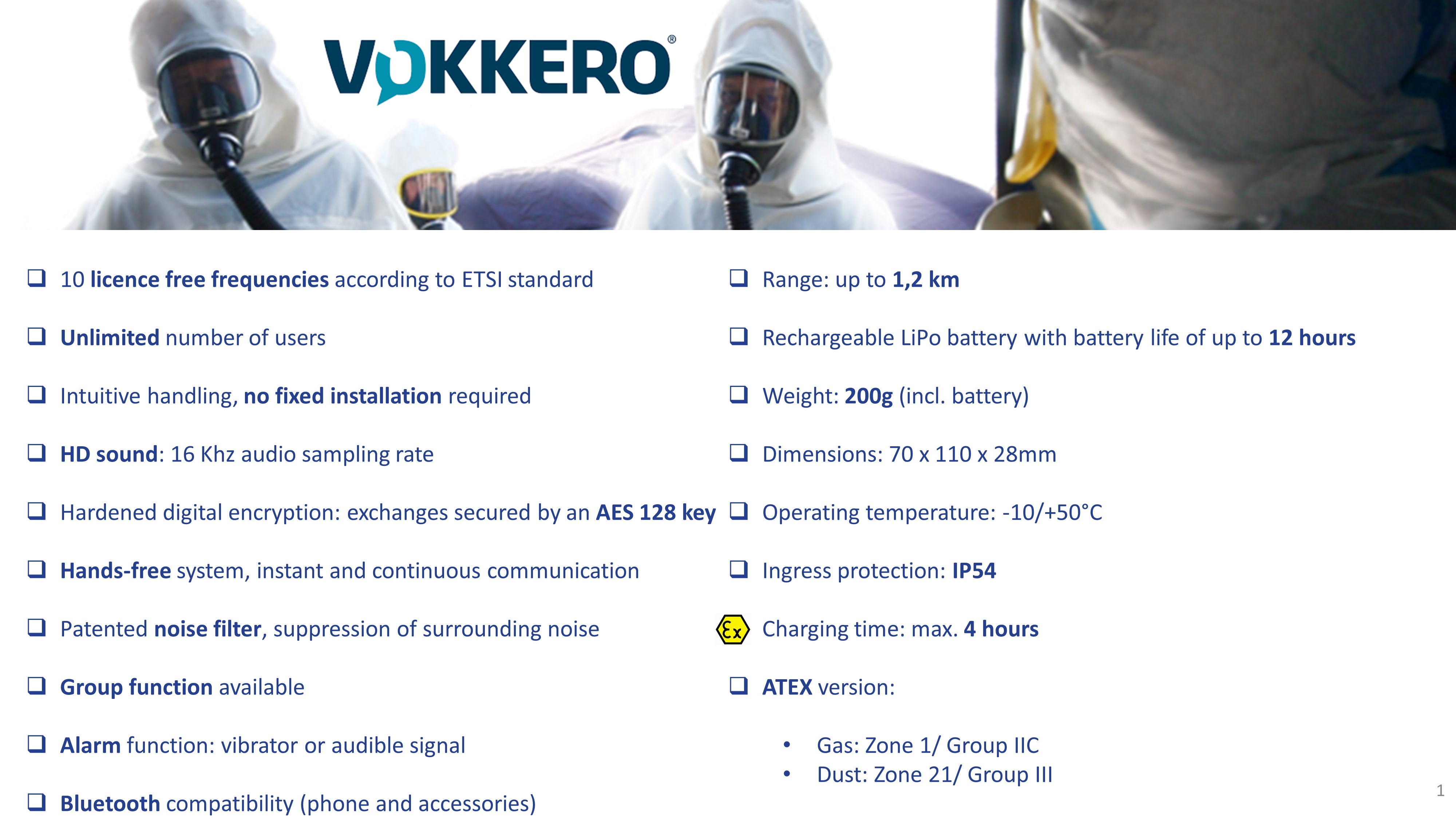 Deltronic Vokkero Guardian Plus specifications and datasheet for instant, full duplex and licence free group communication